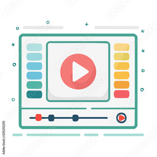 Flat design video player interface with play button and controls