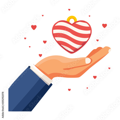 Hand holding heart with stripes and hearts around