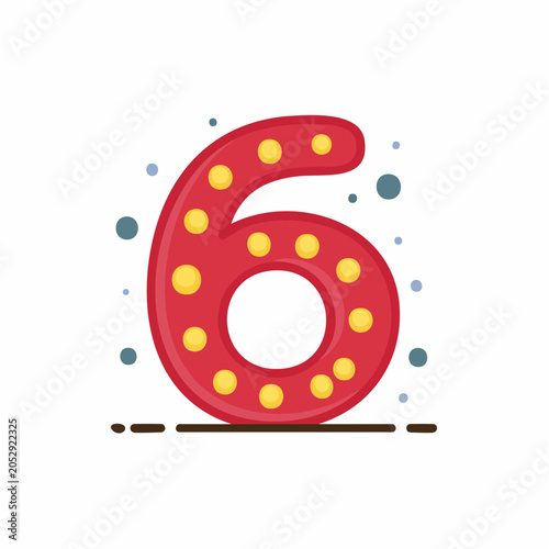 Red Number 6 with Yellow Dots and Bubbles