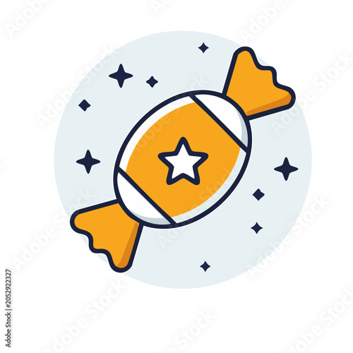 Orange candy with star wrapping in flat design