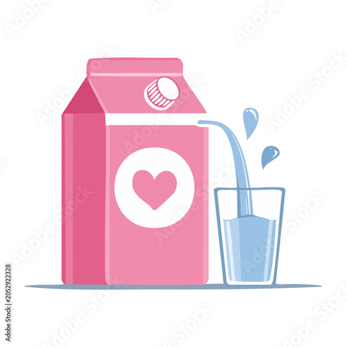 Pink milk carton pouring into a glass