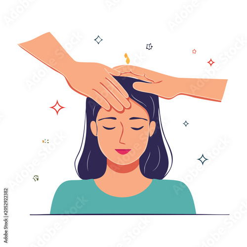 Woman receiving head massage in flat design illustration