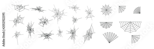 Foto Collection of black line spider webs in various shapes and sizes cobweb arachnid