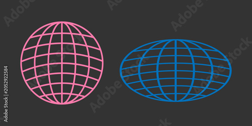 Two wireframe globes in pink and blue on a dark background globe icon symbol.   Resizable and Editable. EPS, 10.