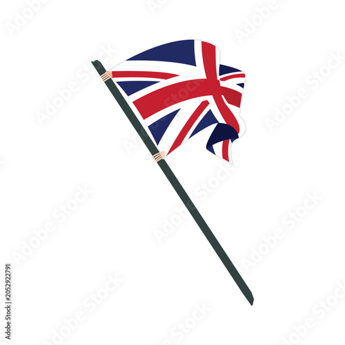 United Kingdom National Flag on Pole Waving Isolated Flat Icon