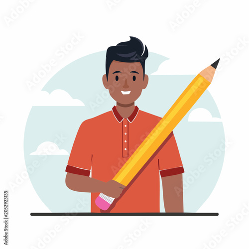 Man Holding Giant Pencil