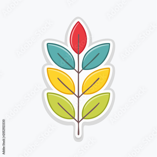 Stylized Plant Branch with Colorful Leaves