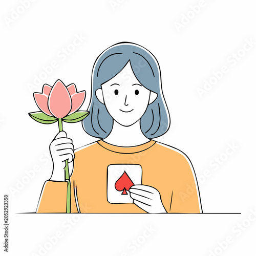 Woman Holding Lotus Flower and Spade Card