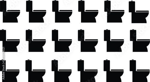 Schilderij op canvas Black Silhouette Vector Collection of Toilets or Water Closets in Profile View,