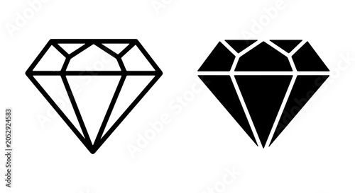 Fotografija Diamond icon set, black gemstone symbol, luxury jewel vector illustration, preci