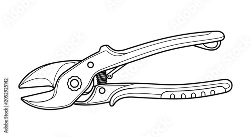 Foto Robust pruning shears with thick handles and sharp blades are depicted in a line drawing for garden maintenance