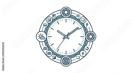 Schilderij op canvas Circular Clock Face with Icons Representing Time and Activities.
