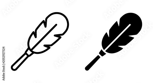 Foto Feather duster icons, cleaning tool vector set, household dusting equipment