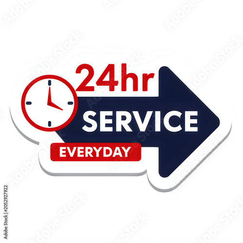 24hr Service Everyday Graphic Sticker Badge with Clock Icon