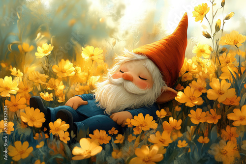 Gentle Gnome Relaxing Under the Warm Spring Sunshine