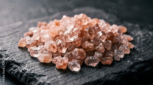 Detailed macro texture of pink Himalayan sea salt crystals