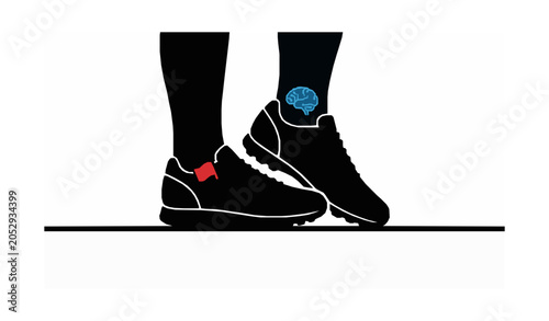 Tableau sur toile AI referee decision line concept with glowing brain chip on shoe ankle and red f