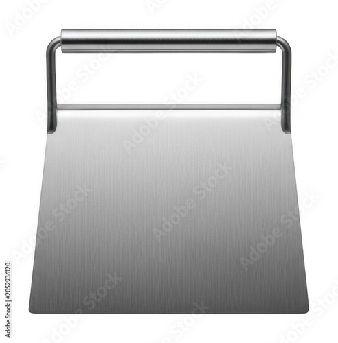 Professional heavy duty stainless steel griddle scraper with a sleek finish isolated transparent background image