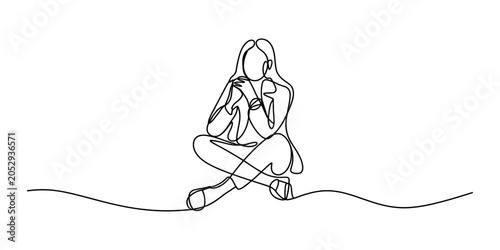 Foto Continuous single line drawing of a woman sitting on the floor in a relaxed pose