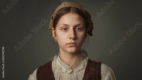 RITRATTO ARTISTICO DI GIOVANE DONNA IN STILE DIPINTO CLASSICO, ATMOSFERA VINTAGE E INTENSITÀ ESPRESSIVA	