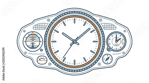 Foto Close up of a complex analog watch face with multiple dials.