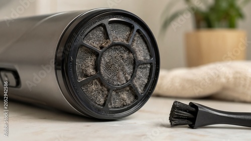 Hair dryer styler filter clogged with dust showing need for cleaning