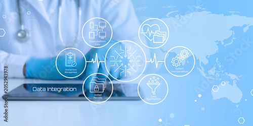 Принти на полотні Healthcare data integration system showcasing clinical data management and unifi