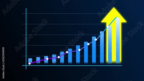 Digital line graph tracks upward moving corporate revenue. Interactive line graph demonstrates successful financial forecasting. Economic growth concept with corporate line graph.