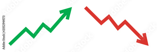 Billede på lærred Green arrow trending up red arrow trending down vector illustration, opposing di