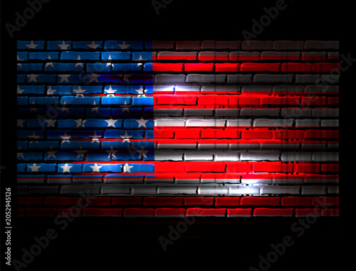 Independence Day. Isolated design element with the silhouette of the US flag on a black background.