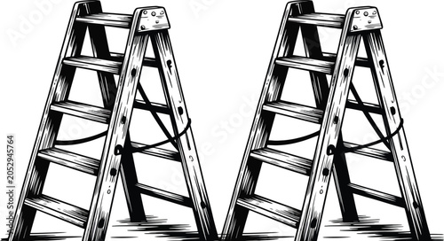 Black and white stepladder, vector illustration, step ladder, A-frame design
