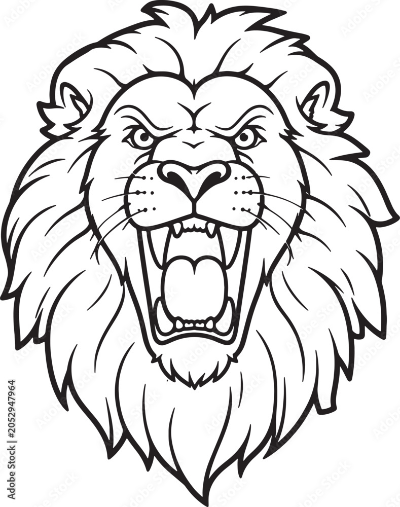 Fototapeta premium Majestic Lion Head Illustration in Black and White