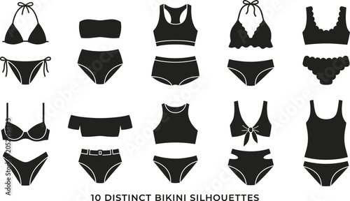 Obraz na płótnie 10 distinct bikini silhouettes vector graphic