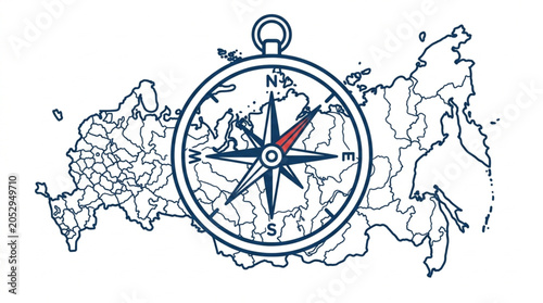Photos Compass Over Russia Map Illustration.