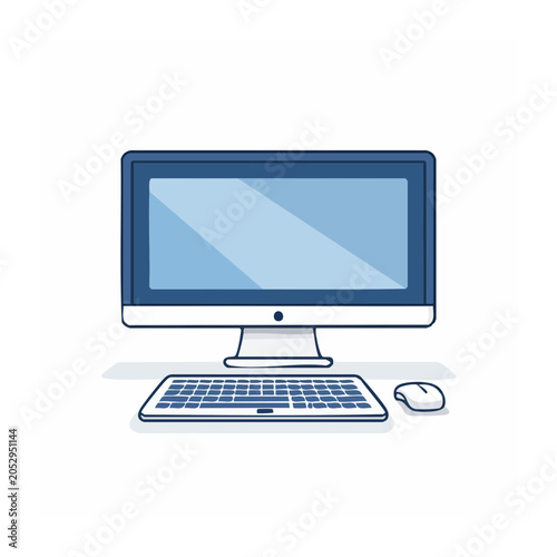 Flat design desktop computer with keyboard and mouse