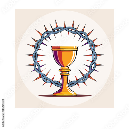 Golden Chalice and Crown of Thorns Illustration
