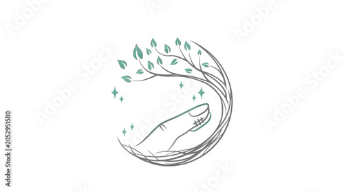 Foto Hand Holding Tree with Green Leaves.
