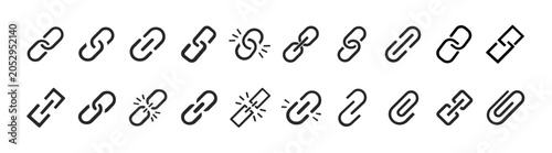Foto URL and webpage link icon set with editable stroke outline internet navigation s