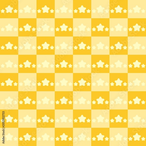 Yellow stars checkerboard seamless pattern background.