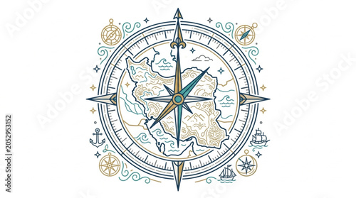 Tablou pe pânză Compass Rose Over Iran Map Illustration.