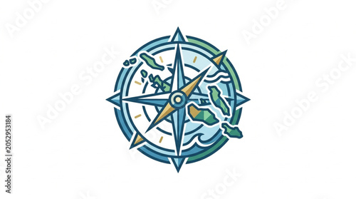 Valokuva Compass Rose Illustrating Nautical Navigation and Island Exploration