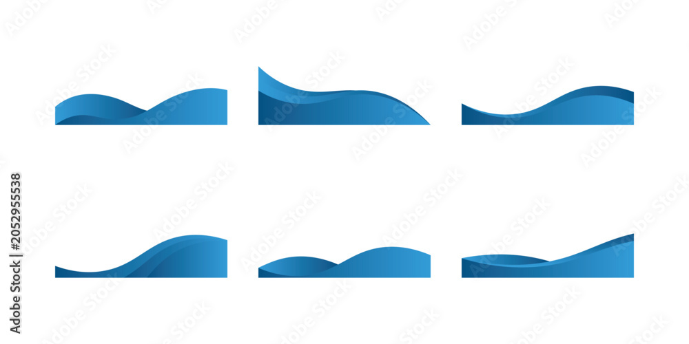Obraz premium Set of six abstract blue wave shapes for modern graphic design elements.