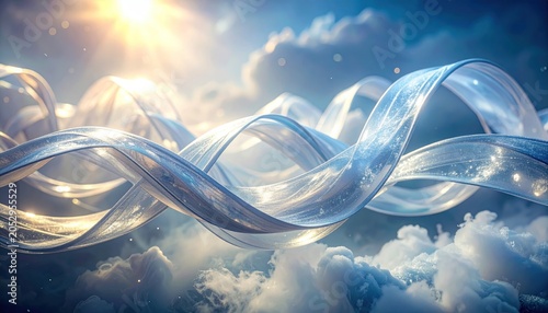 Intertwined Ribbons in Cloudy Sky with Sunlight.
