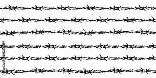 Schilderij op canvas Barbed Wire Pattern Black Ink Line Art On White Background