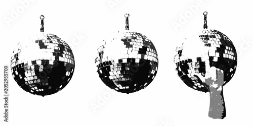 Foto Disco balls with halftone effect on a white background