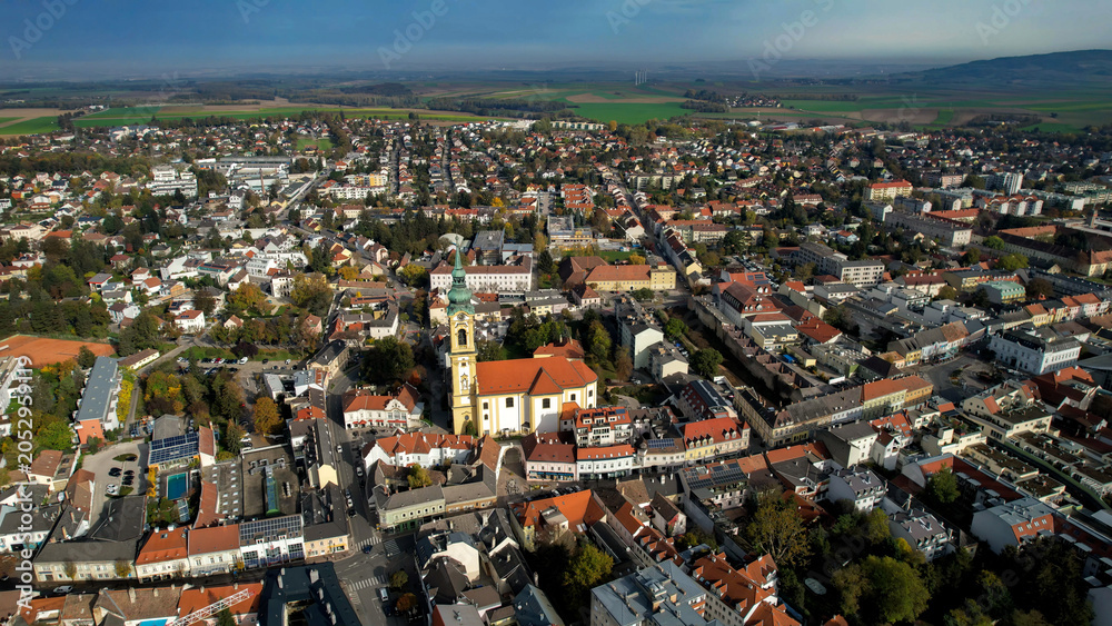 Obraz premium Aerial view around the old town city Stockerau in Austria on a sunny autumn day