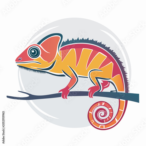 Stylized Chameleon Illustration on a Branch
