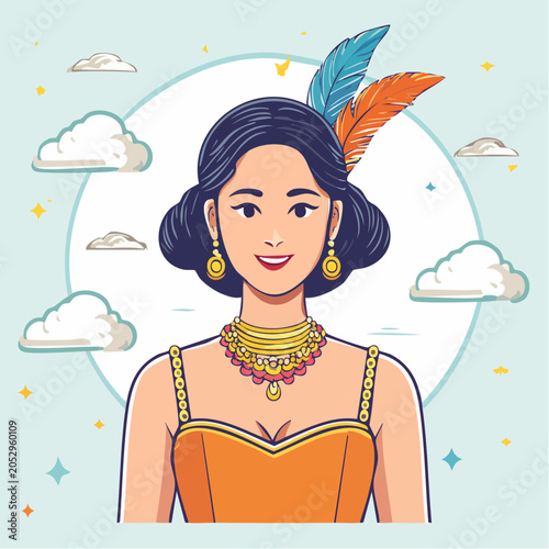 Vintage Woman with Feathers and Jewelry
