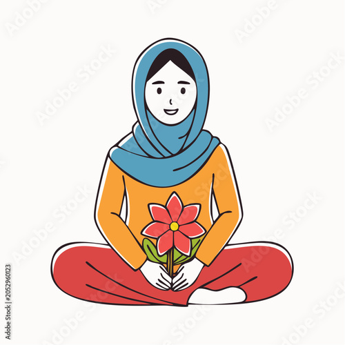 Woman in Hijab Holding a Flower