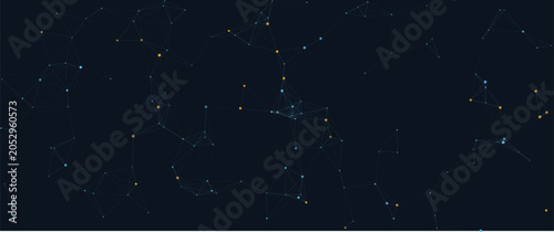 Schilderij op canvas Abstract network background with interconnected points and lines on a dark blue